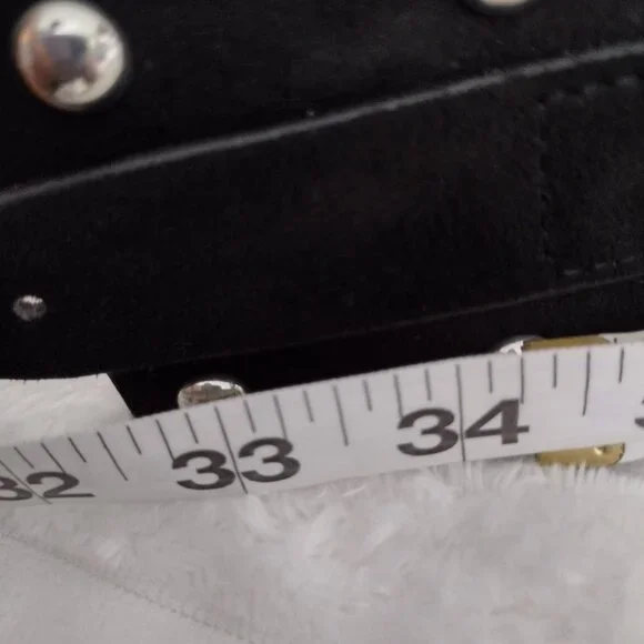 Black Studded Suede-Look Belt Silver Studs Round Buckle Statement Fashion Belt - Picture 8 of 8